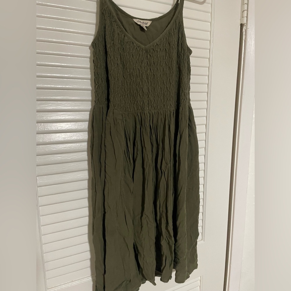 Lucky Brand Textured Olive Midi Dress